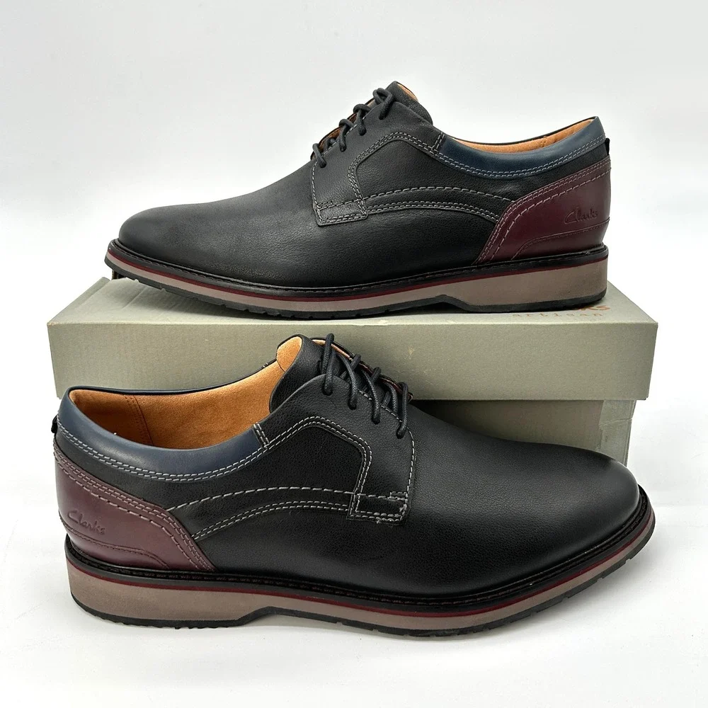 Clarks Monahan‎ Plain Size 13 M Mens Oxford Dress Casual Shoes Black Leather NEW
